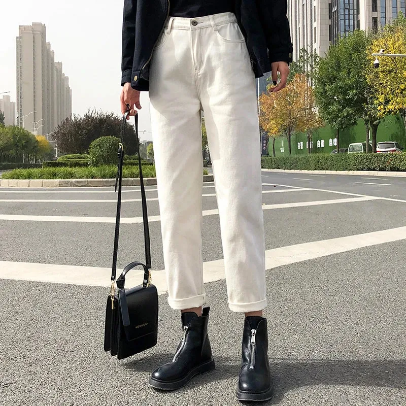 4 Color Mom Jeans Elastic Waist High Waist Denim Pants