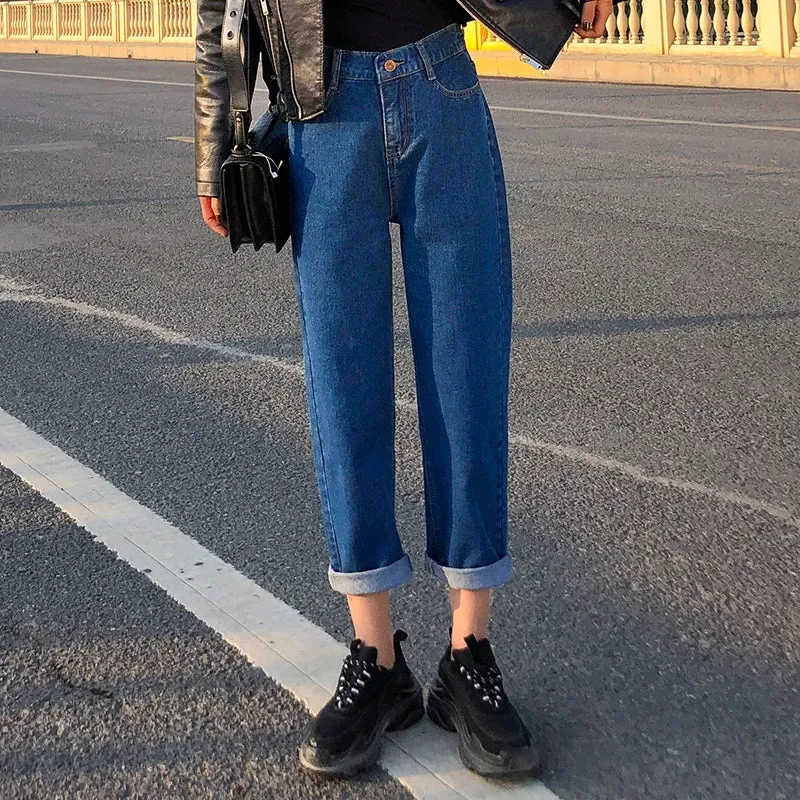 4 Color Mom Jeans Elastic Waist High Waist Denim Pants
