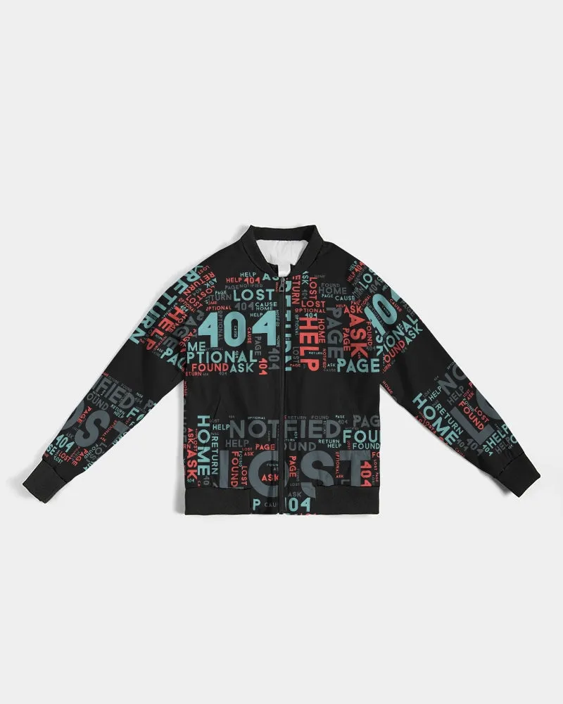 404 Error Page Text In Stop Sign Black Women's Bomber Jacket