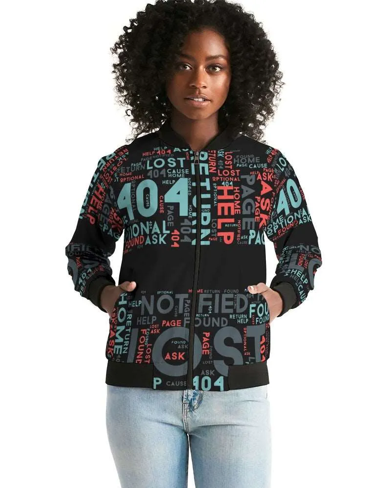 404 Error Page Text In Stop Sign Black Women's Bomber Jacket
