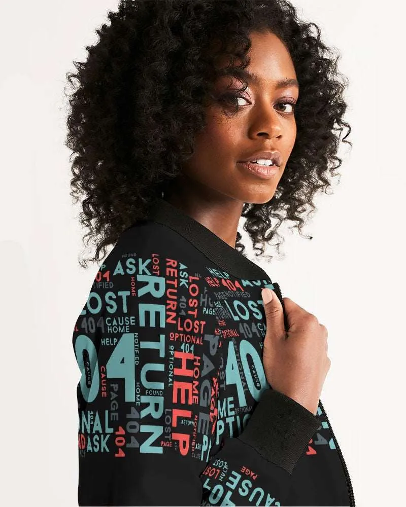 404 Error Page Text In Stop Sign Black Women's Bomber Jacket