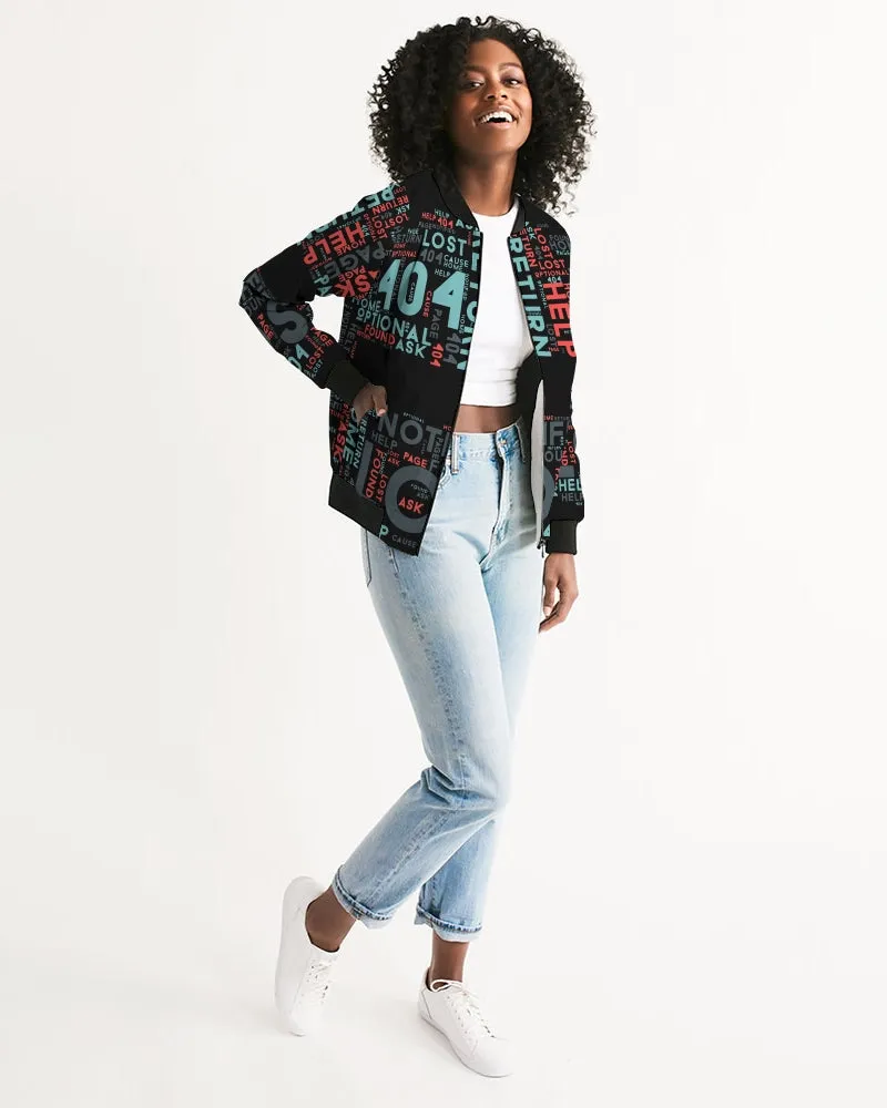 404 Error Page Text In Stop Sign Black Women's Bomber Jacket