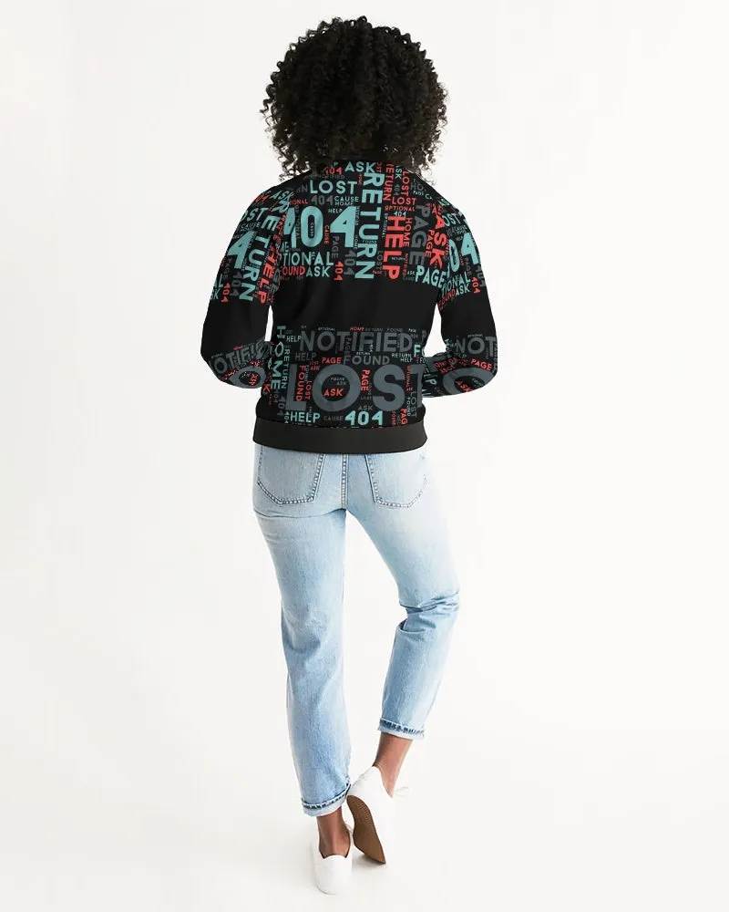404 Error Page Text In Stop Sign Black Women's Bomber Jacket