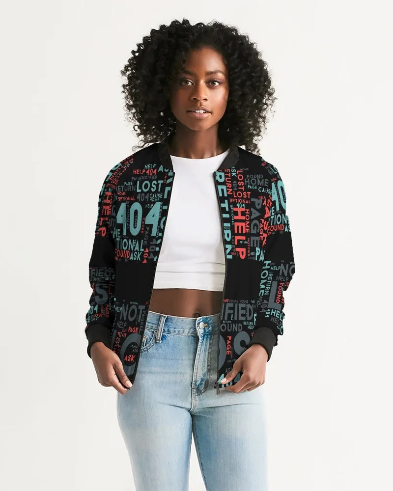 404 Error Page Text In Stop Sign Black Women's Bomber Jacket