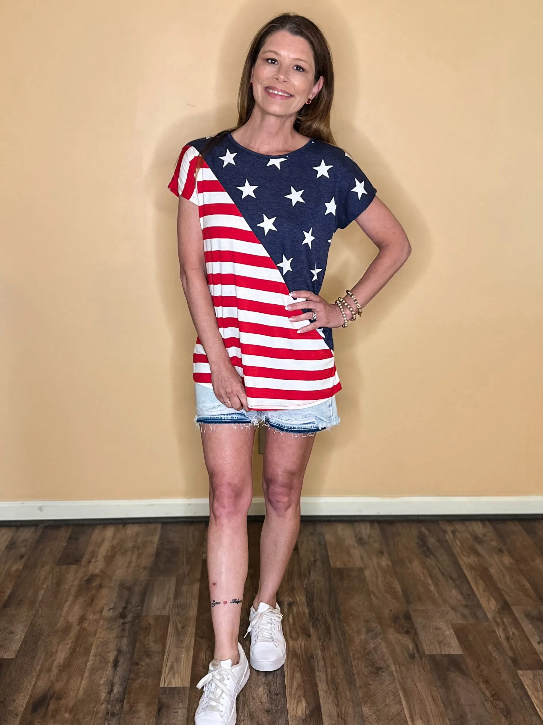 Abigail High Rise Patch Releasesd Hem Denim Shorts