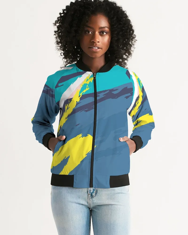 Abstract Blue Women's Bomber Jacket