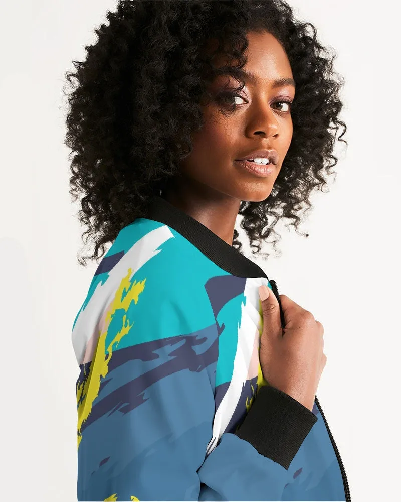 Abstract Blue Women's Bomber Jacket