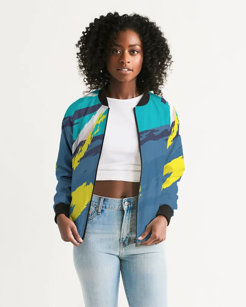 Abstract Blue Women's Bomber Jacket