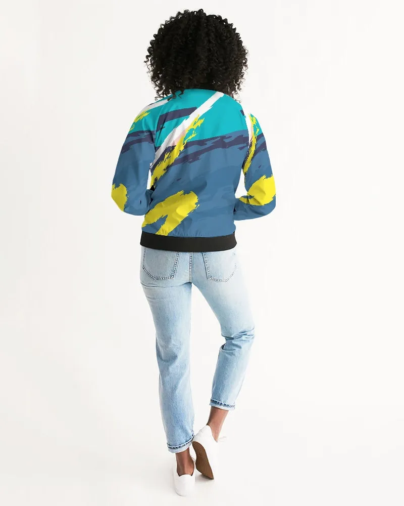 Abstract Blue Women's Bomber Jacket