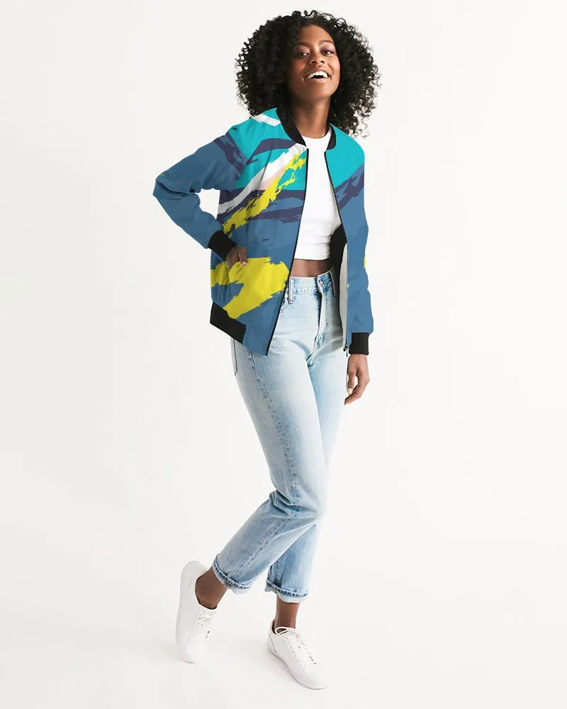 Abstract Blue Women's Bomber Jacket