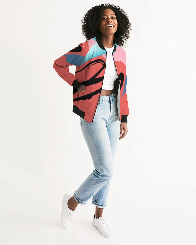 Abstract Red Women's Bomber Jacket