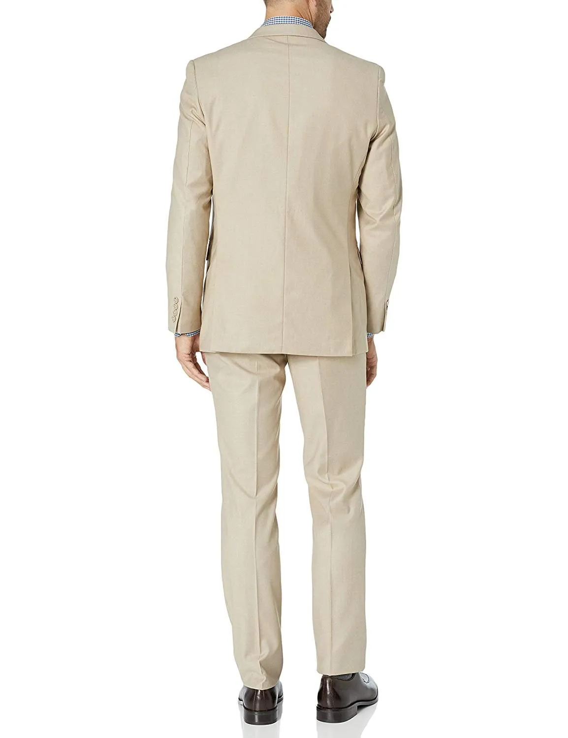 Adam Baker Men's Slim Fit 3-Piece (Jacket, Vets, Trousers) Vested Suit Set - Light Grey & Beige