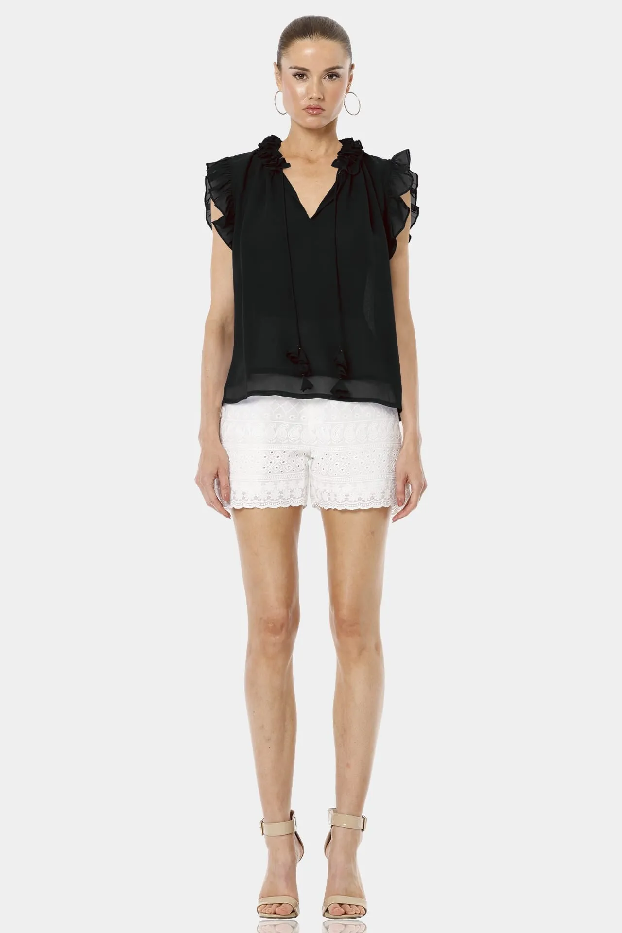 Aphrodite Black Long Sleeved Open Neck Top