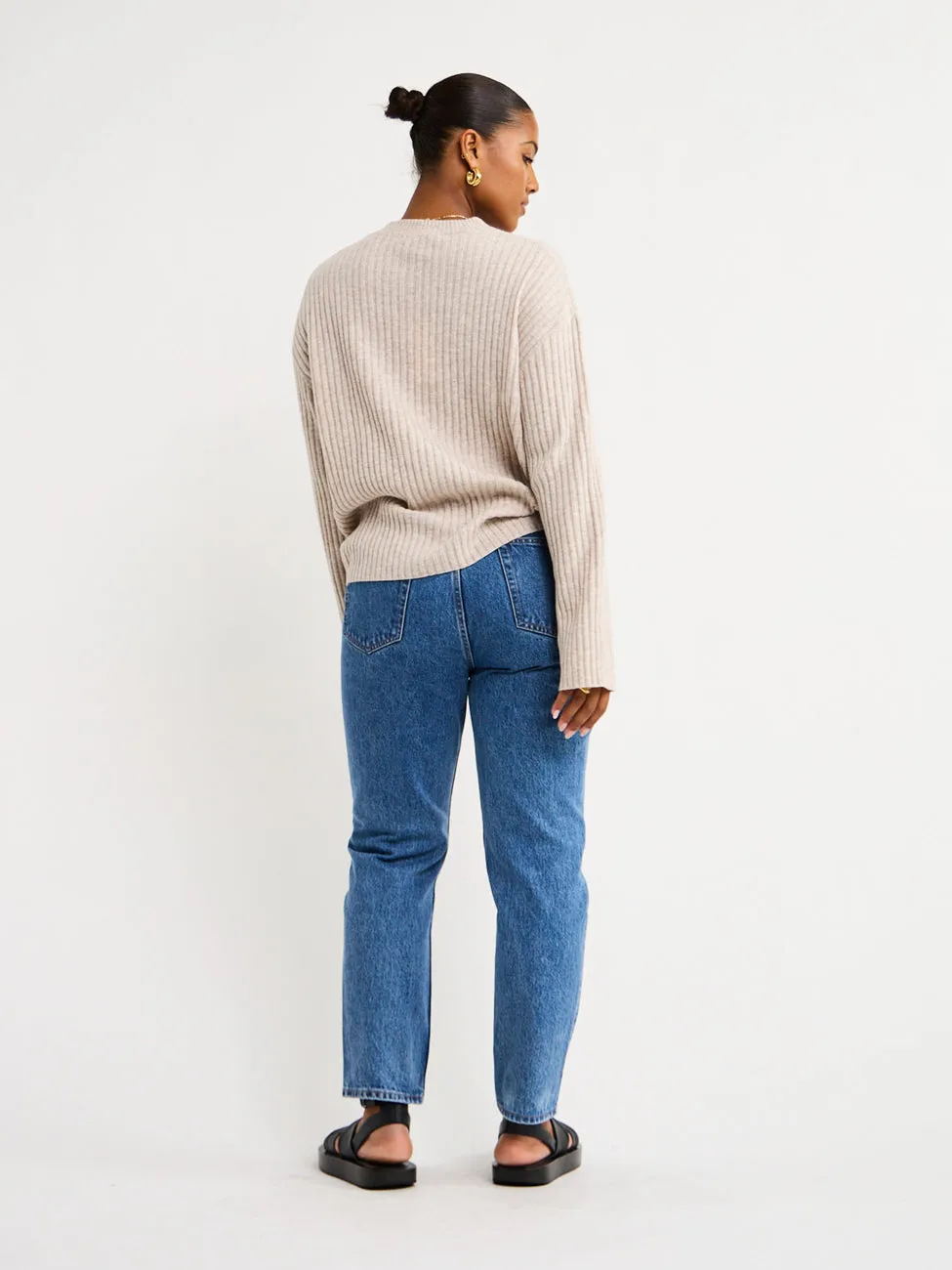 Assembly Label Wool Cashmere Rib Long Sleeve Top in Oat Marle