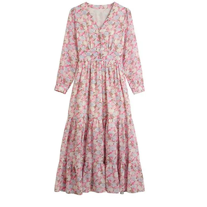 Best Simple Women's Blossom-Pink chiffon maxi dress