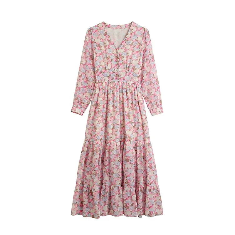 Best Simple Women's Blossom-Pink chiffon maxi dress