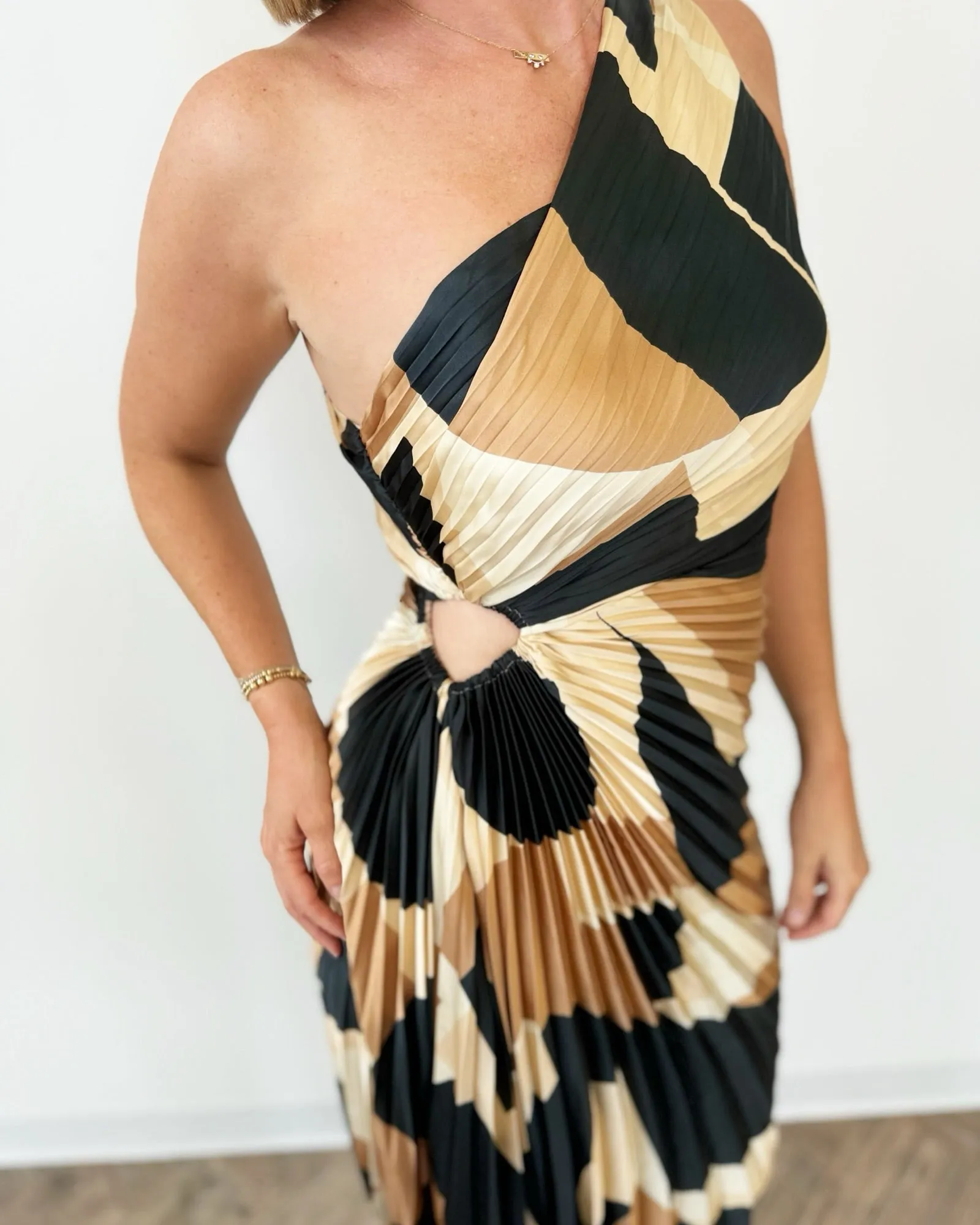 Bianca Asymmetrical Pleated Maxi Dress
