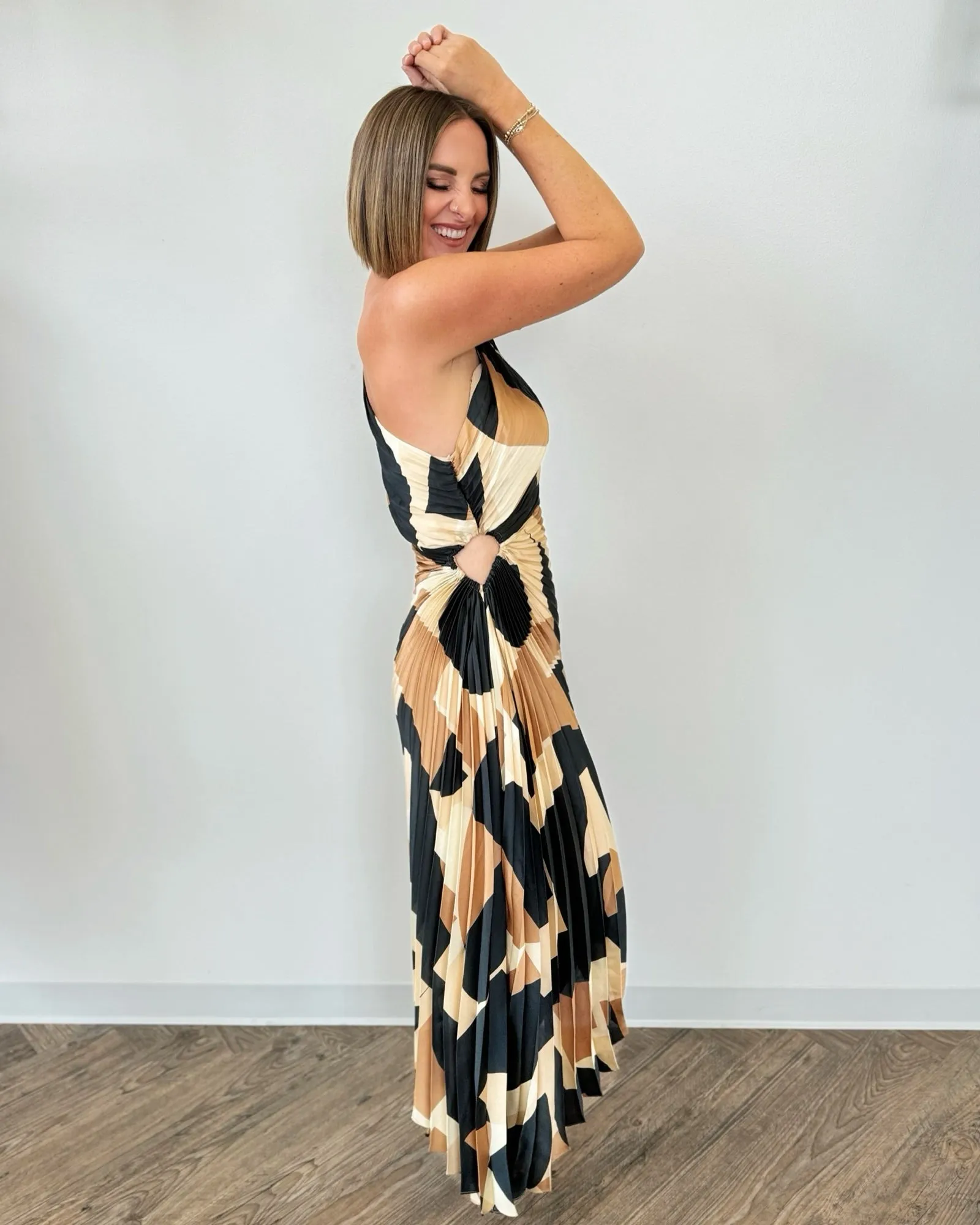 Bianca Asymmetrical Pleated Maxi Dress