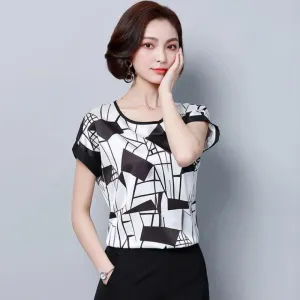 Black and White Stripes Summer Chiffon Loose Blouse