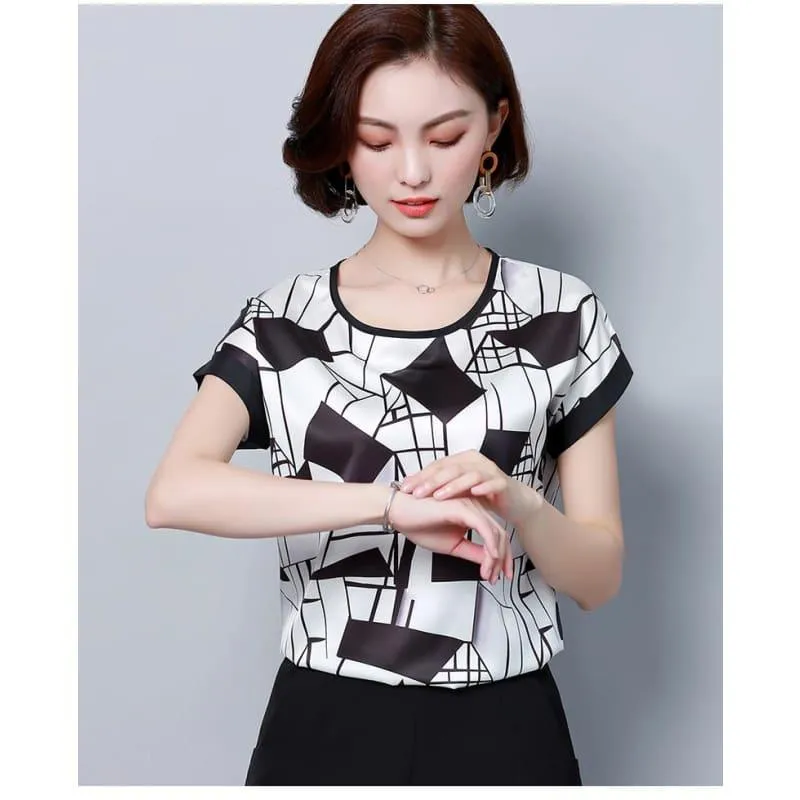 Black and White Stripes Summer Chiffon Loose Blouse