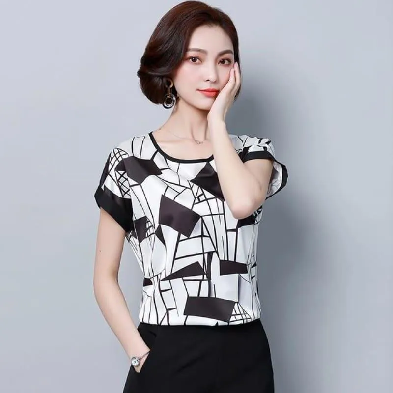 Black and White Stripes Summer Chiffon Loose Blouse