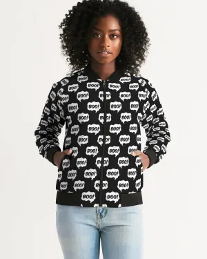 Black Halloween BOO Pattern Women's Bomber Jacket