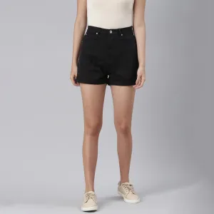 Black High Waist Raw Hem Shorts