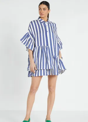 Bohemian Traders - Mid Sleeve Genoa Mini Shirt Dress - Royal Stripe