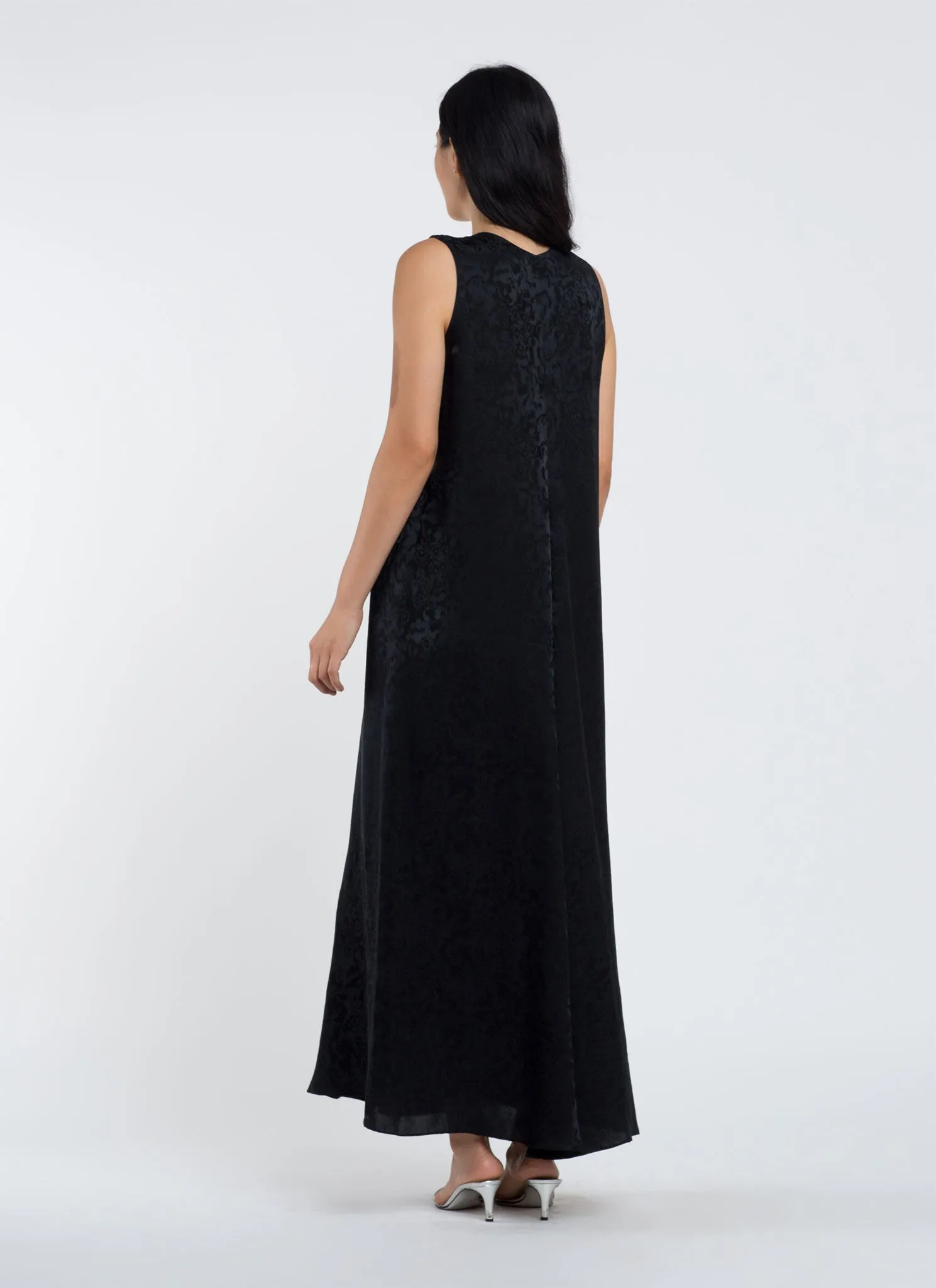 Calo Front Seam Sleeveless A-Line Silk Dress - Black Floral