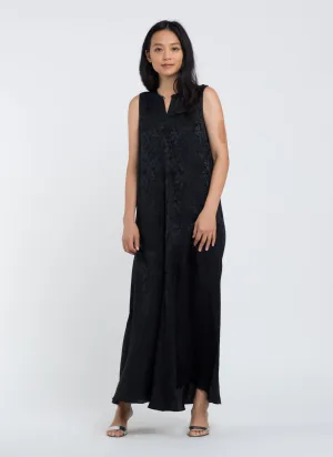 Calo Front Seam Sleeveless A-Line Silk Dress - Black Floral
