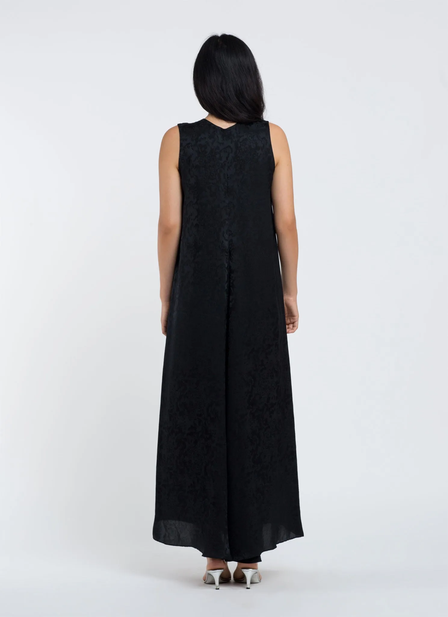 Calo Front Seam Sleeveless A-Line Silk Dress - Black Floral