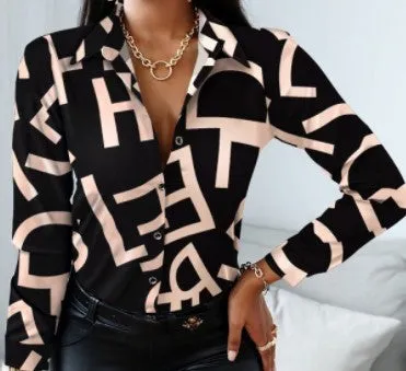 Cardigan Long Sleeve V-neck Color-block Retro Shirt Top
