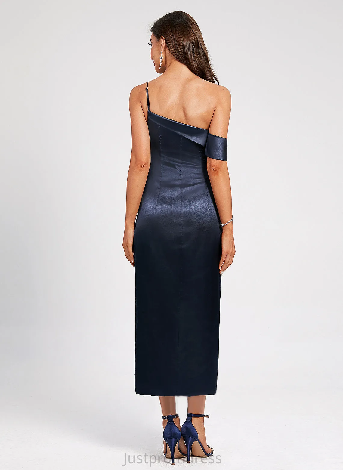 Charmeuse Patti Cocktail One-Shoulder Sheath/Column Dress Cocktail Dresses Pleated With Asymmetrical