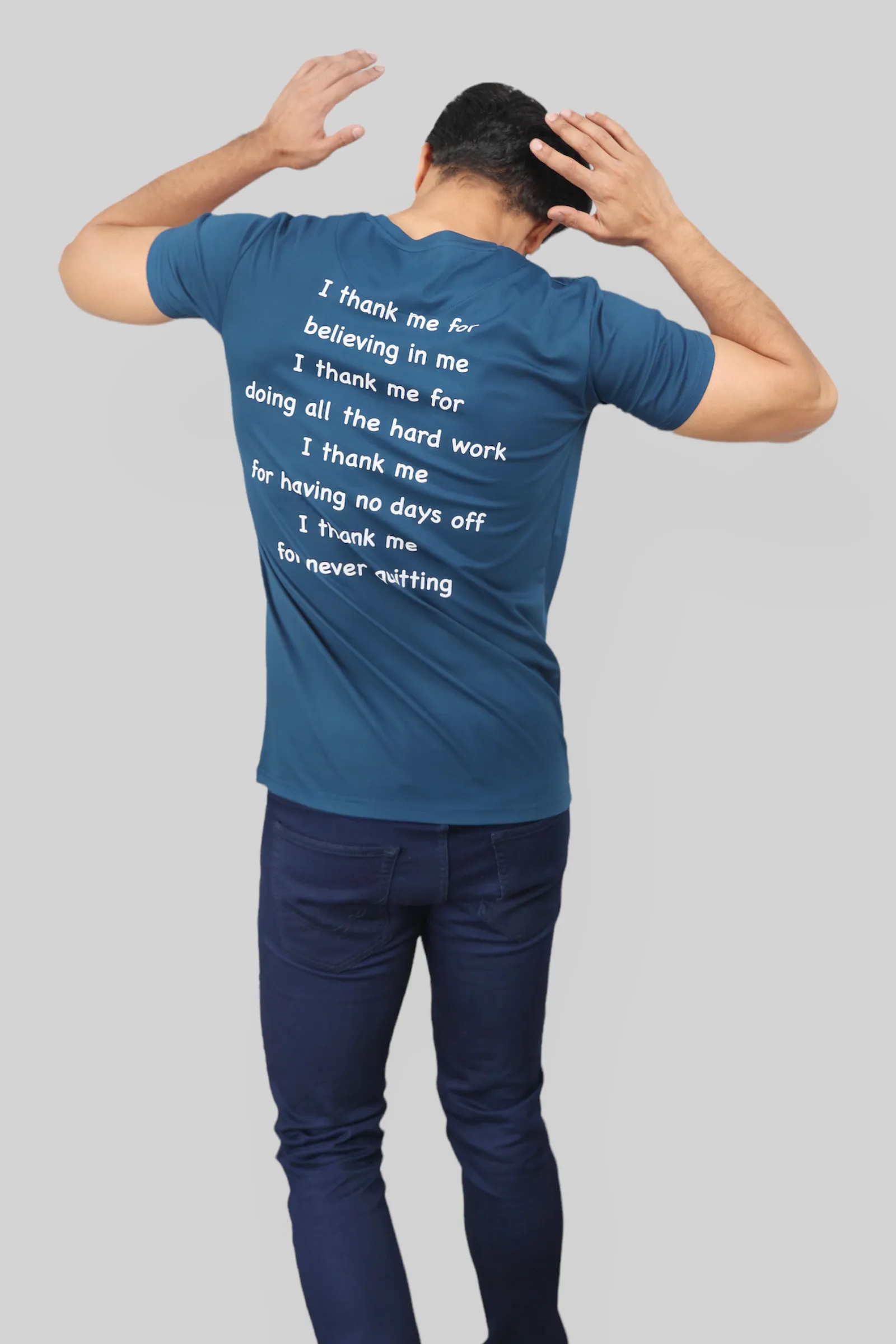 Classic Italian Blue I THANK ME printed T-shirt for men