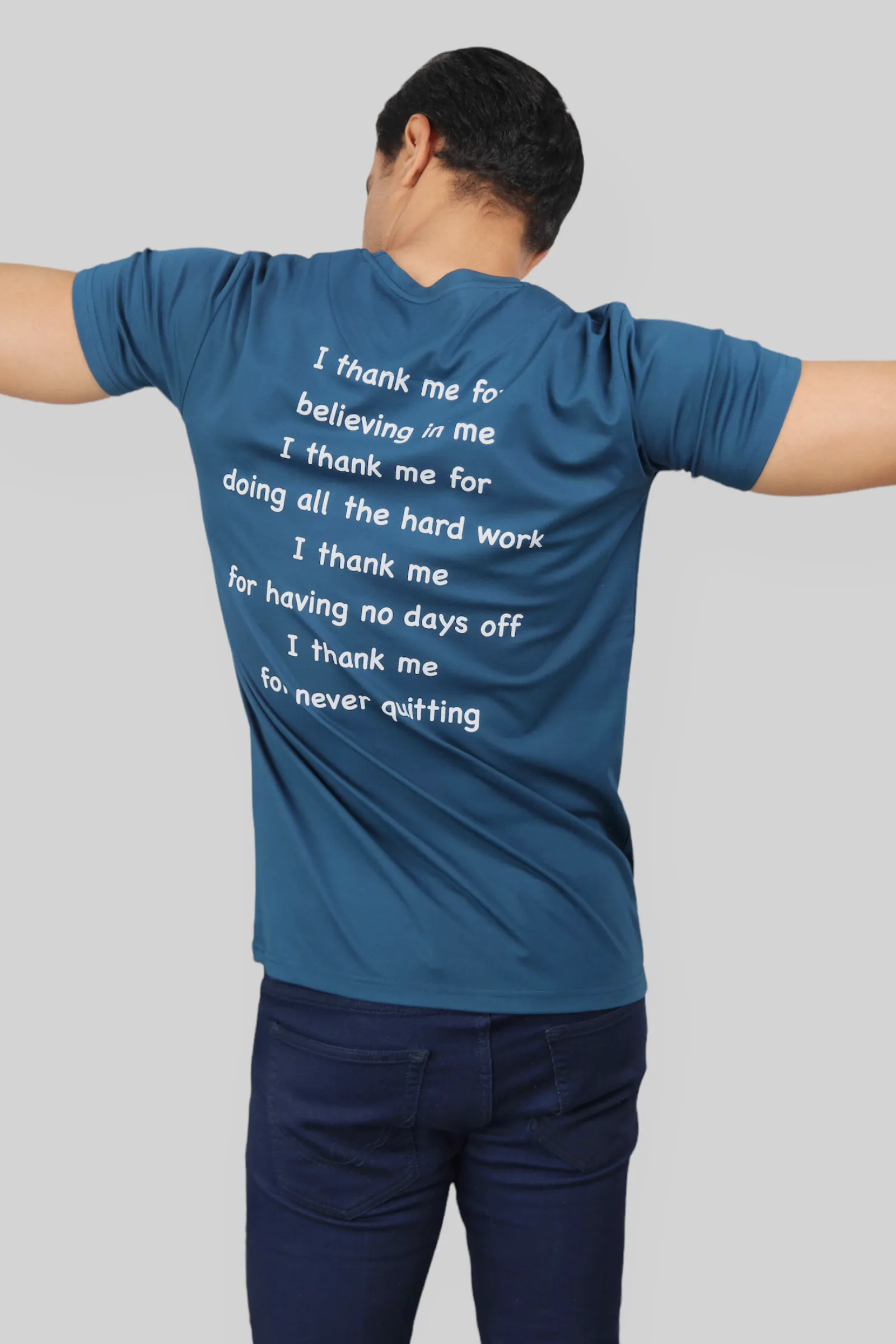 Classic Italian Blue I THANK ME printed T-shirt for men