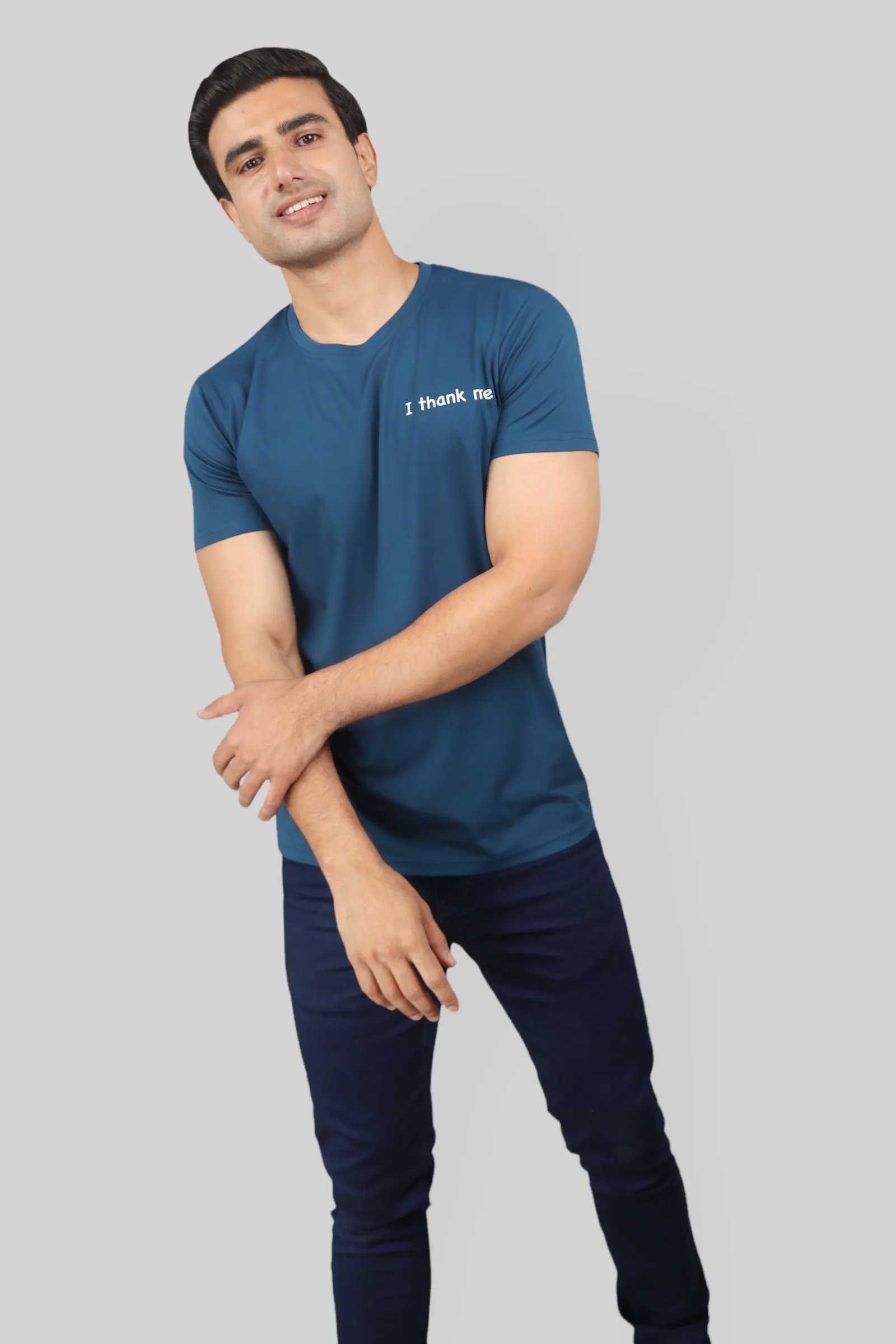 Classic Italian Blue I THANK ME printed T-shirt for men
