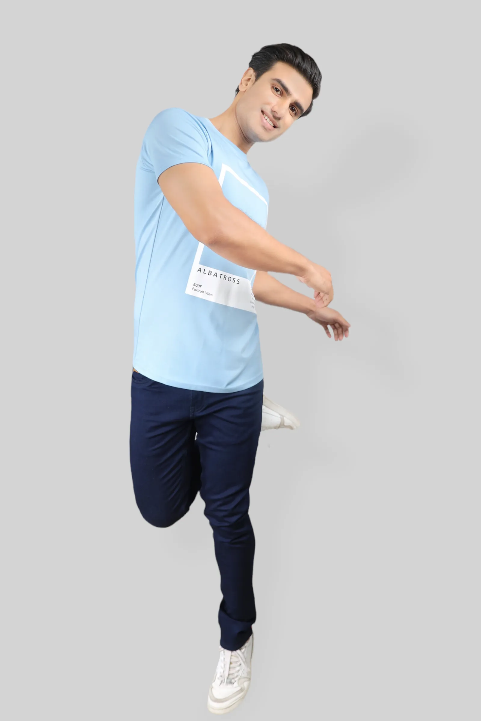 Classic Italian Sky blue portrait printed T-shirt for men