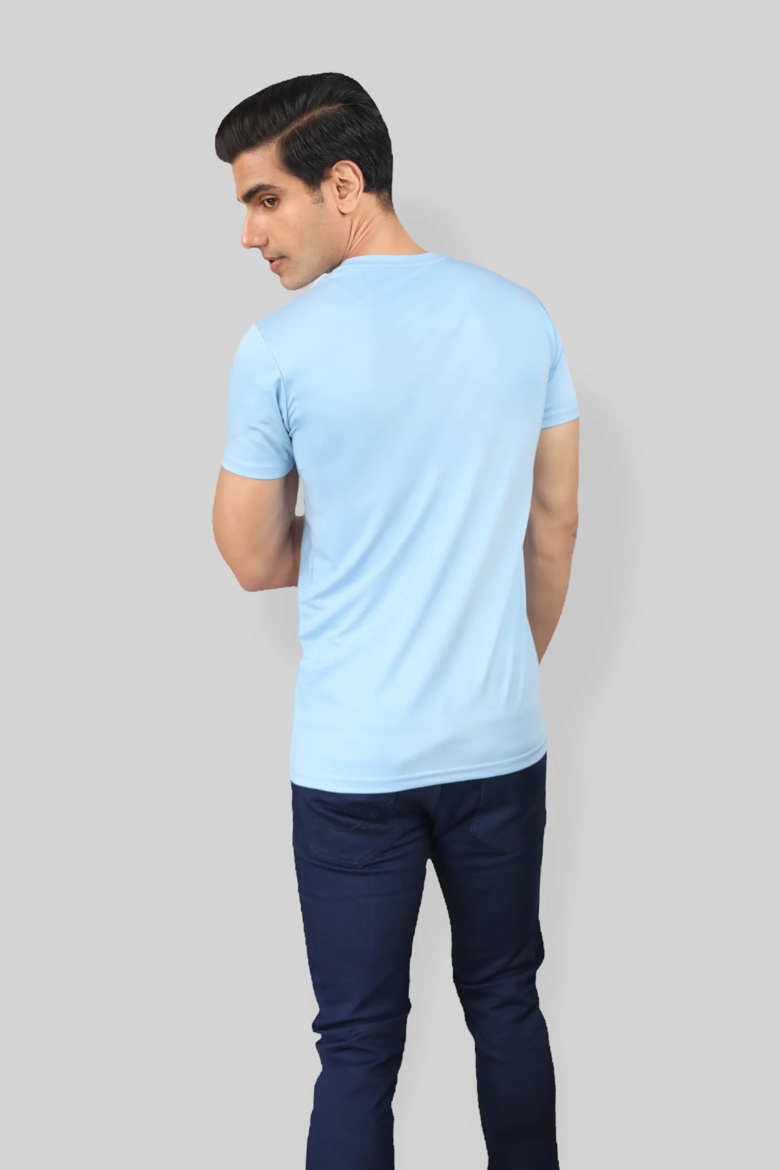 Classic Italian Sky blue portrait printed T-shirt for men