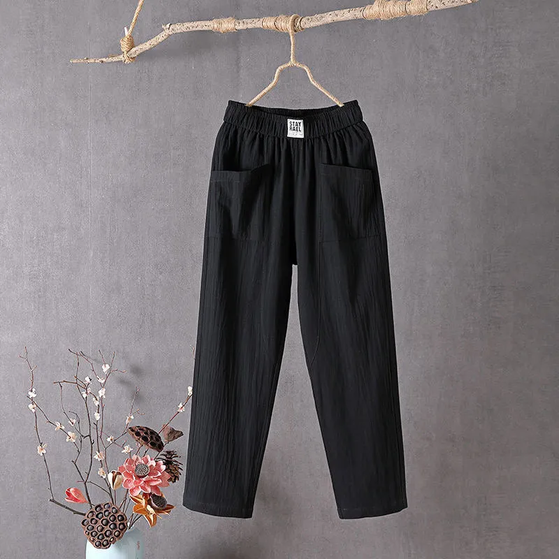 【Cotton And Linen】Solid Color Casual Trousers