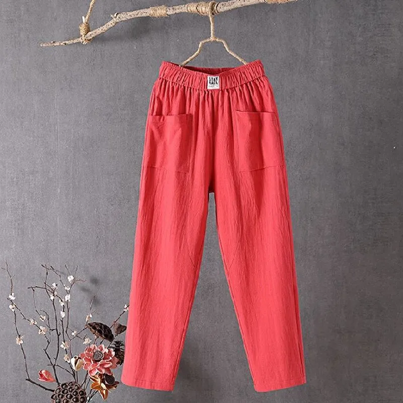【Cotton And Linen】Solid Color Casual Trousers