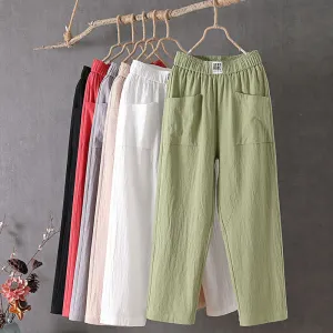 【Cotton And Linen】Solid Color Casual Trousers
