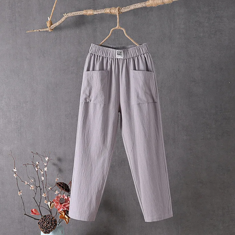 【Cotton And Linen】Solid Color Casual Trousers