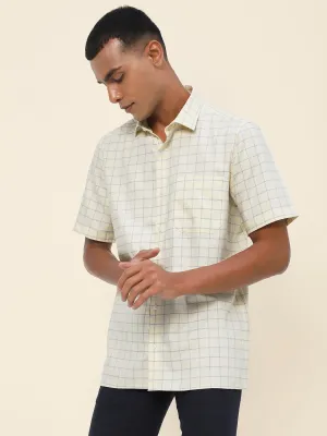 Cotton Lemon Checkered Half Sleeve Formal Shirt