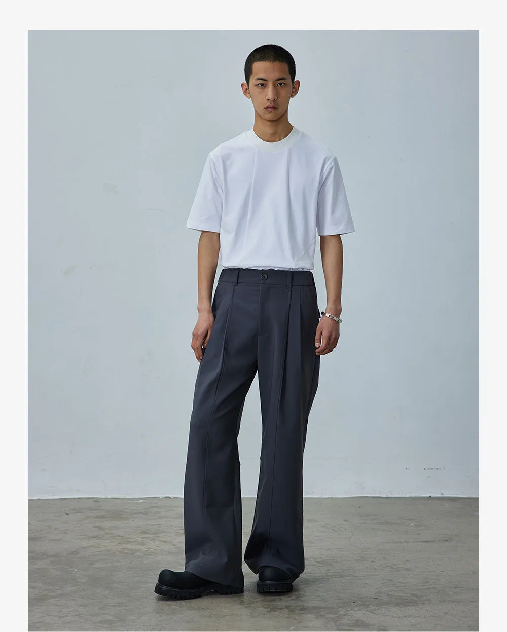 Double-pleated casual pants