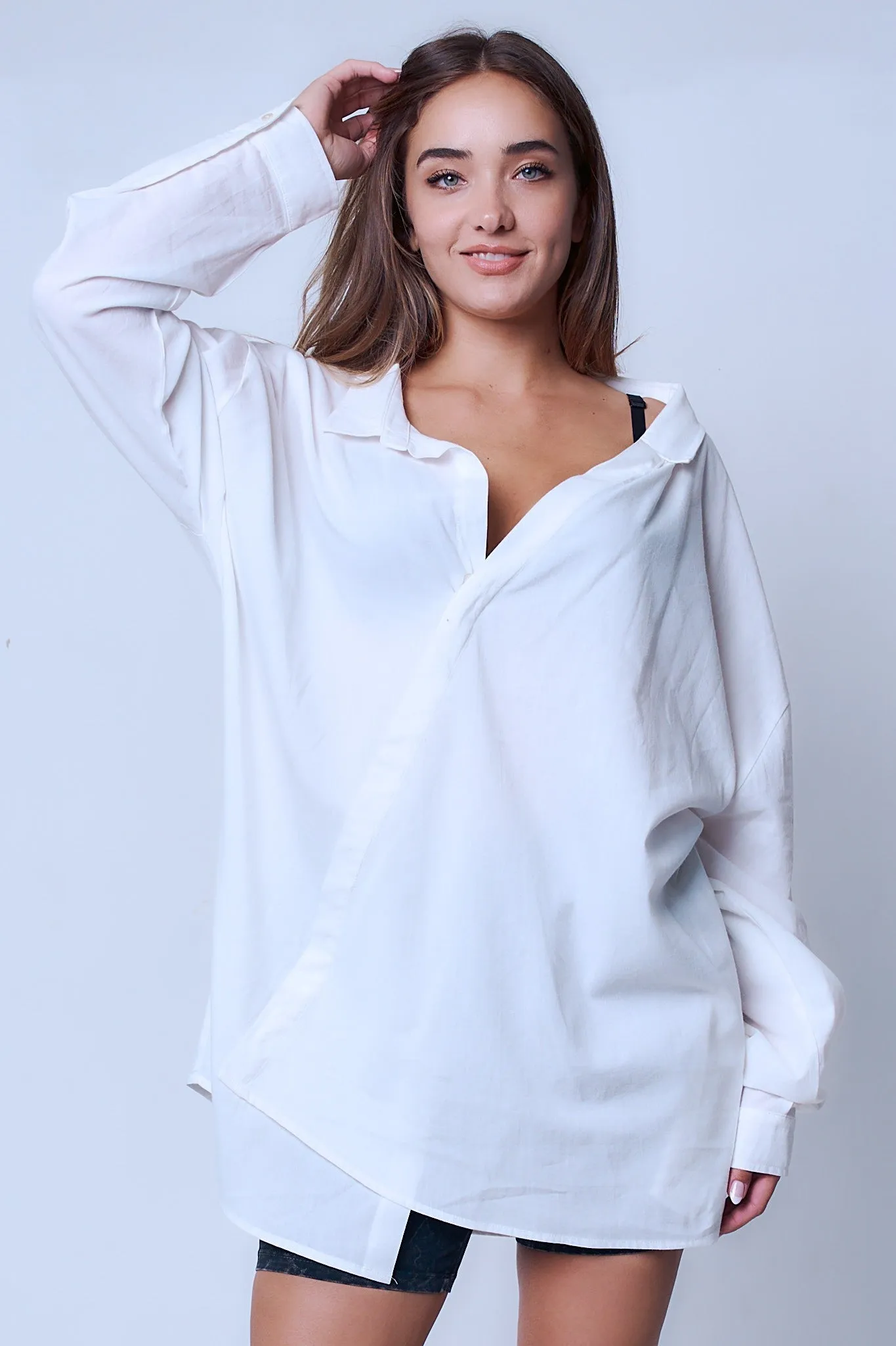 Drop Shoulder Tunic Shirt Dress, White