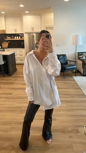 Drop Shoulder Tunic Shirt Dress, White