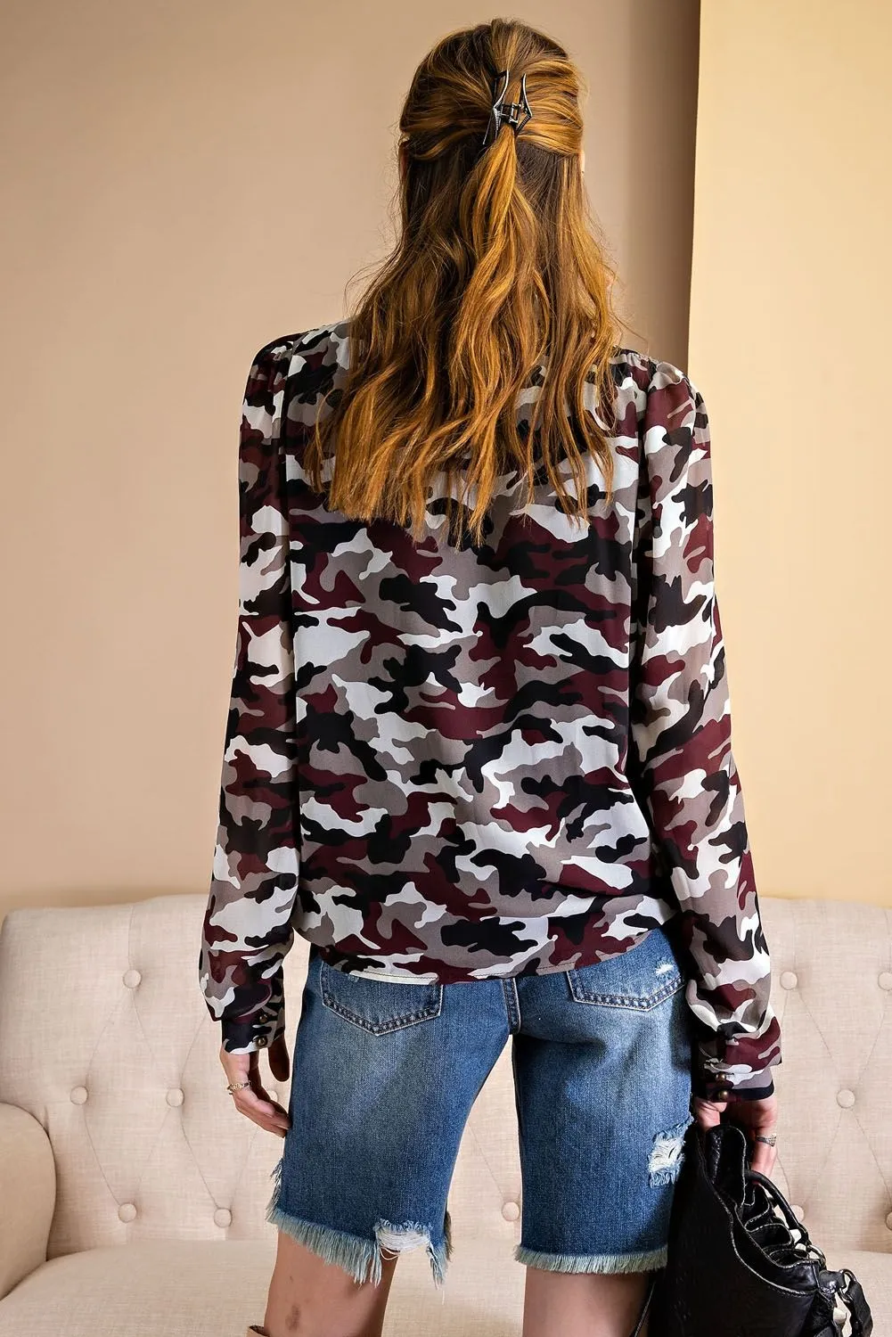 Enjoy The Day Camouflage Print Blouse
