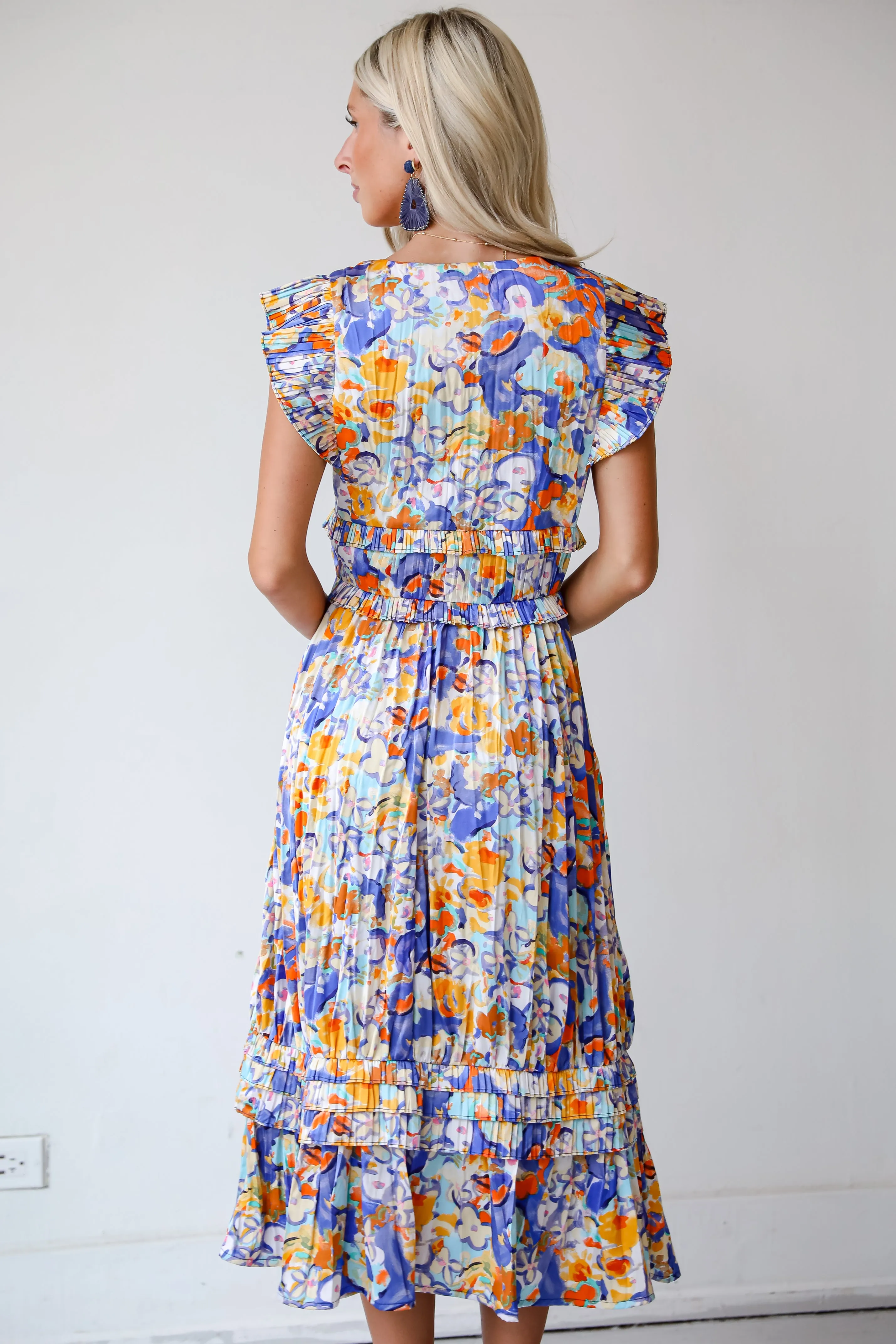 FINAL SALE - Ethereal Muse Royal Blue Satin Floral Midi Dress