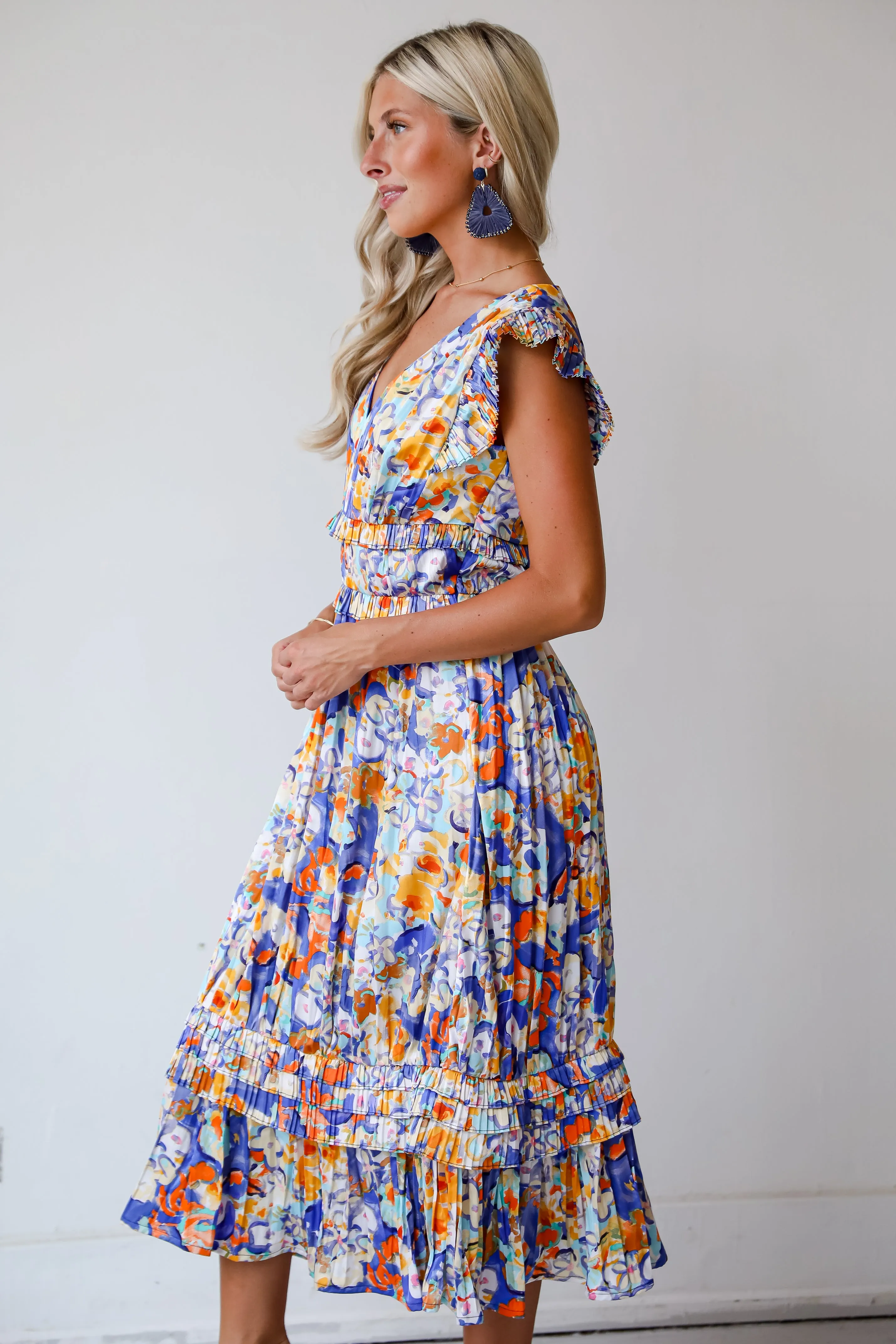 FINAL SALE - Ethereal Muse Royal Blue Satin Floral Midi Dress