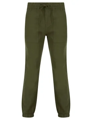 Fira Cotton Linen Comfort Fit Elasticated Waist Trousers in Olive Night - Tokyo Laundry